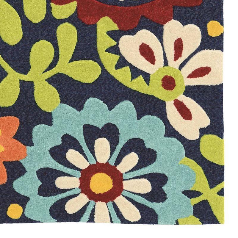 5'x7' Trio 410 Frond Area Rug Navy/Blue - Linon: Botanical Tufted Low Pile, Indoor Rug for Office or Dorm