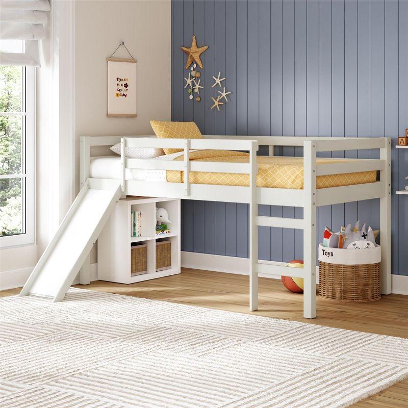 DHP Milton Kids Junior Loft Bed with Slide, Twin, White
