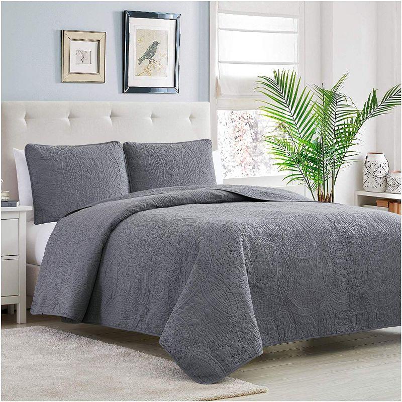 Gray Twin Reversible Microfiber Bedspread Coverlet Set