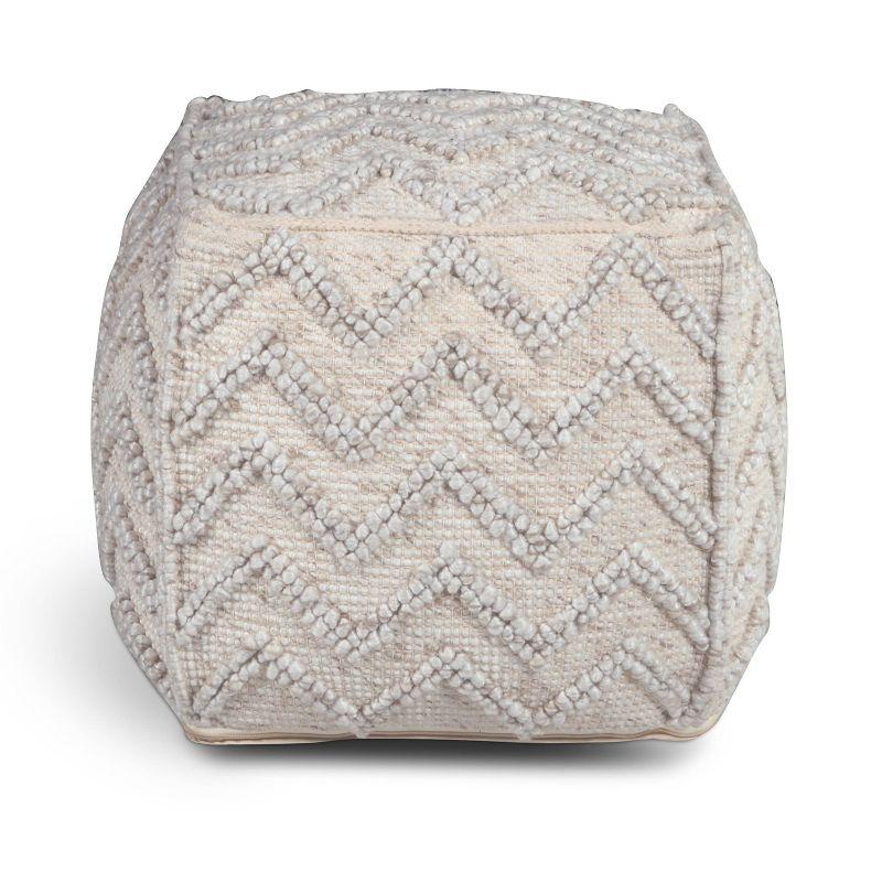 Kenzari Square Zigzag Handwoven Pouf Ivory - Steve Silver Co.: Neutral Chevron, Wool & Cotton, No Assembly