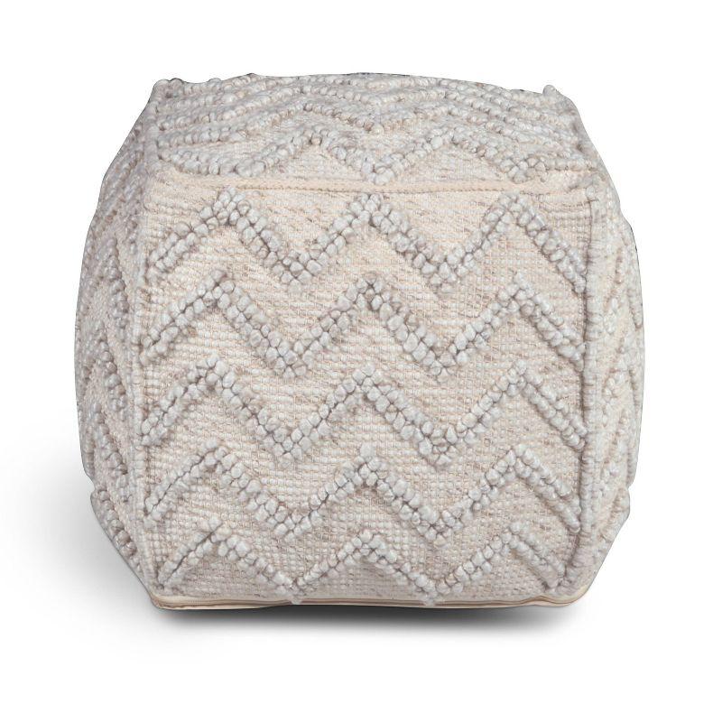 Kenzari Cream Zigzag Handwoven Wool Pouf - 18"