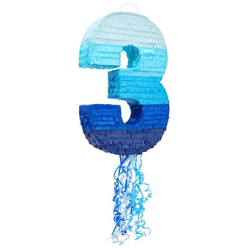 Ombre Blue Number 3 Pull String Pinata for Boys