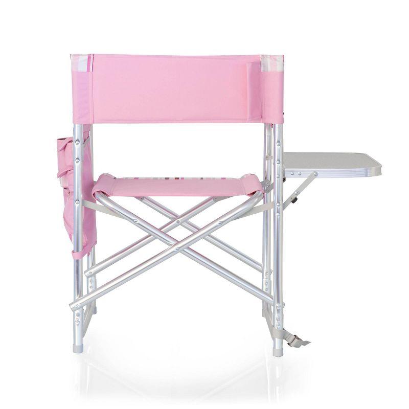 Pink Striped Aluminum Folding Camping Chair with Side Table