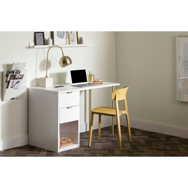 Amyra Computer Desk Pure White - South Shore: Laminated Workstation with Storage, Meets ASTM Standards