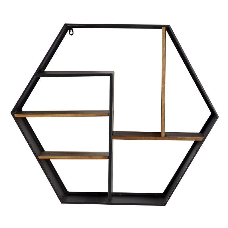 HexaTier 29.5" Industrial Black Wood Wall Shelf