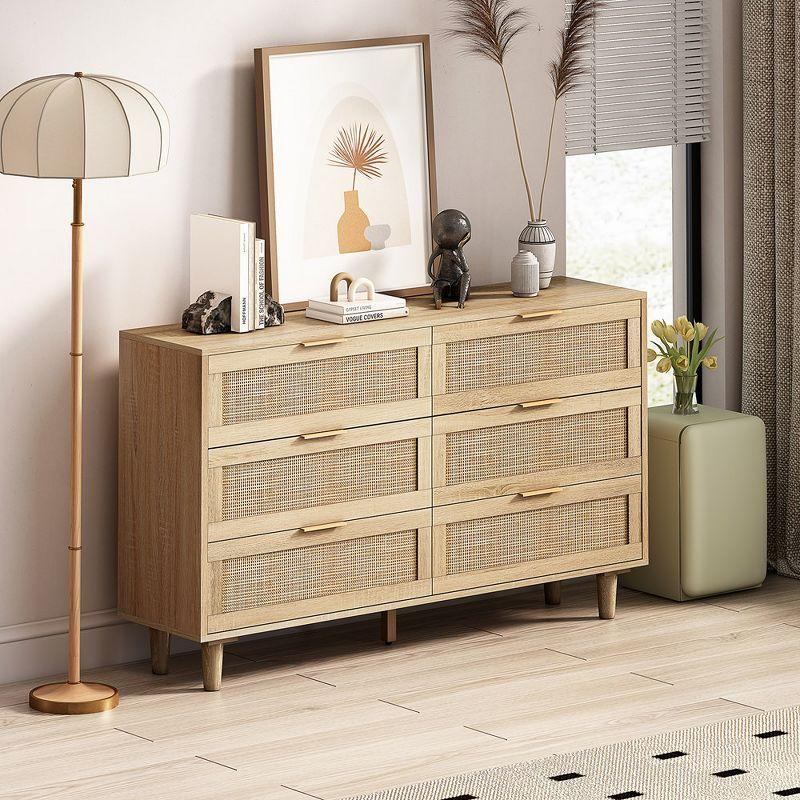 Rattan Dresser Modern Chest With 6 Drawer Dresser Wood Storage Closet Dressers