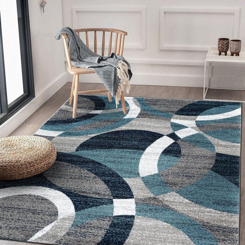 World Rug Gallery Geometric Circles Blue 5'3" x 7'3" Area Rug