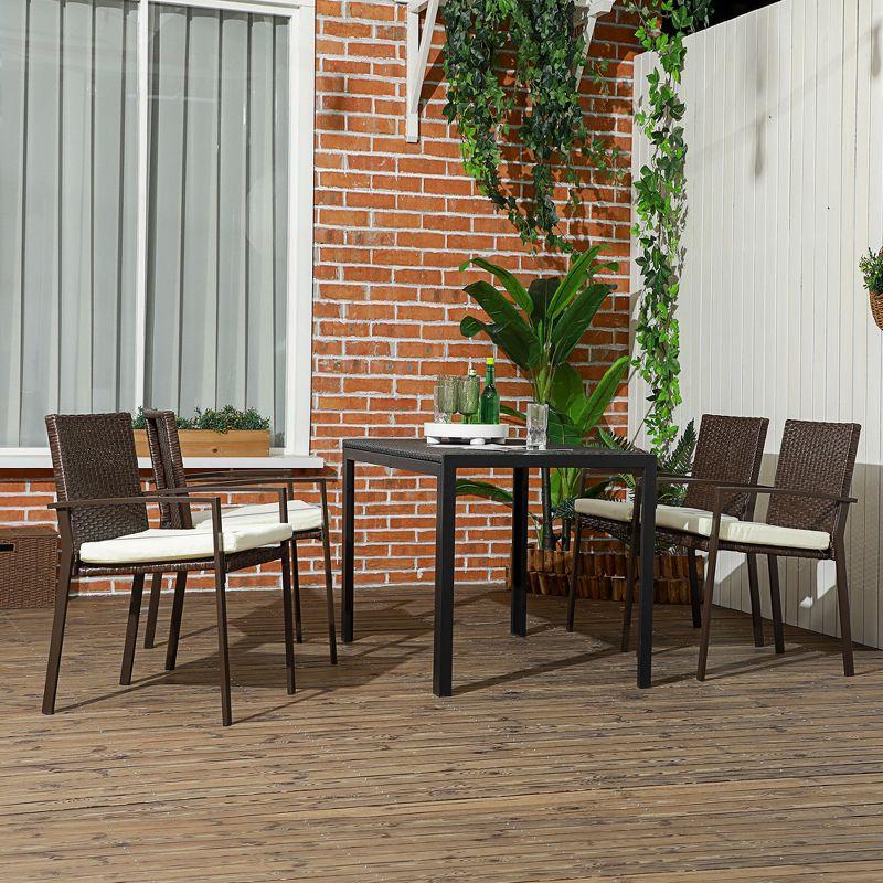 Outsunny 4 Piece Brown Wicker Outdoor Dining Chair Set with Cushions