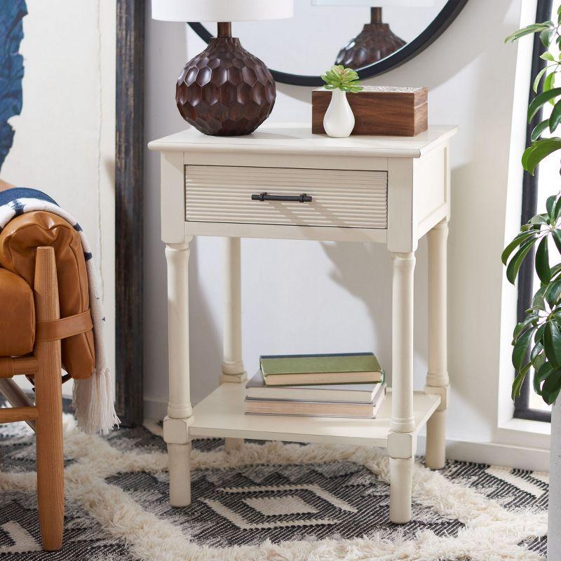 Distressed White Pinewood Accent Table with Storage