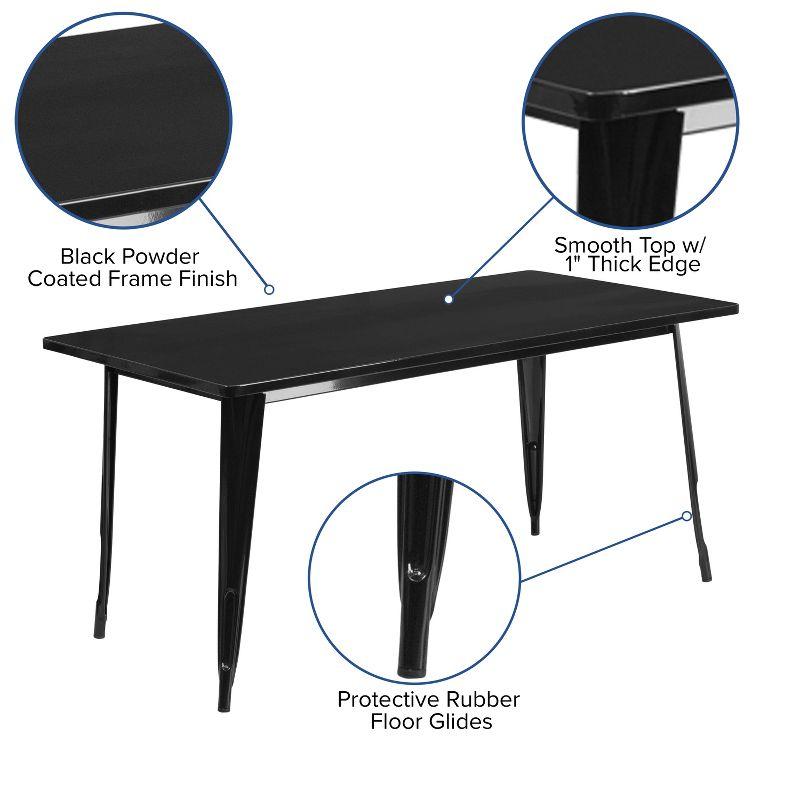 Black Rectangular Metal Indoor-Outdoor Dining Table, 63"