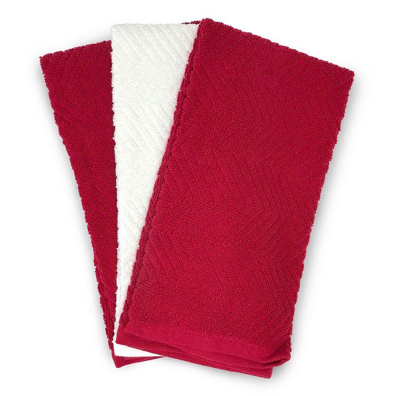 3-Pack Red and White Cotton Kitchen Dish Towel Set