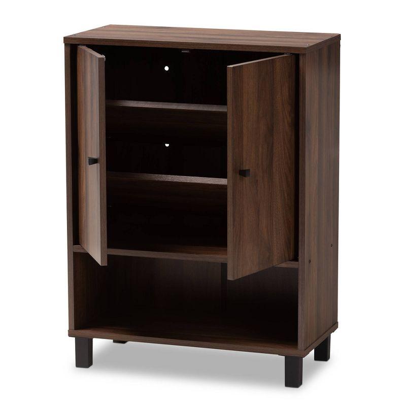 Baxton Studio Rossin Walnut Finished 2 Door Wood Entryway Shoe Storage Cabinet Brown: Freestanding Organizer, Holds 8 Pairs