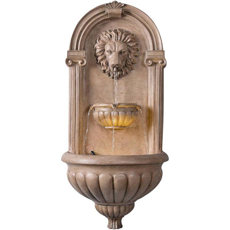 Royal Sandstone LED Outdoor Wall Fountain with Lion Head