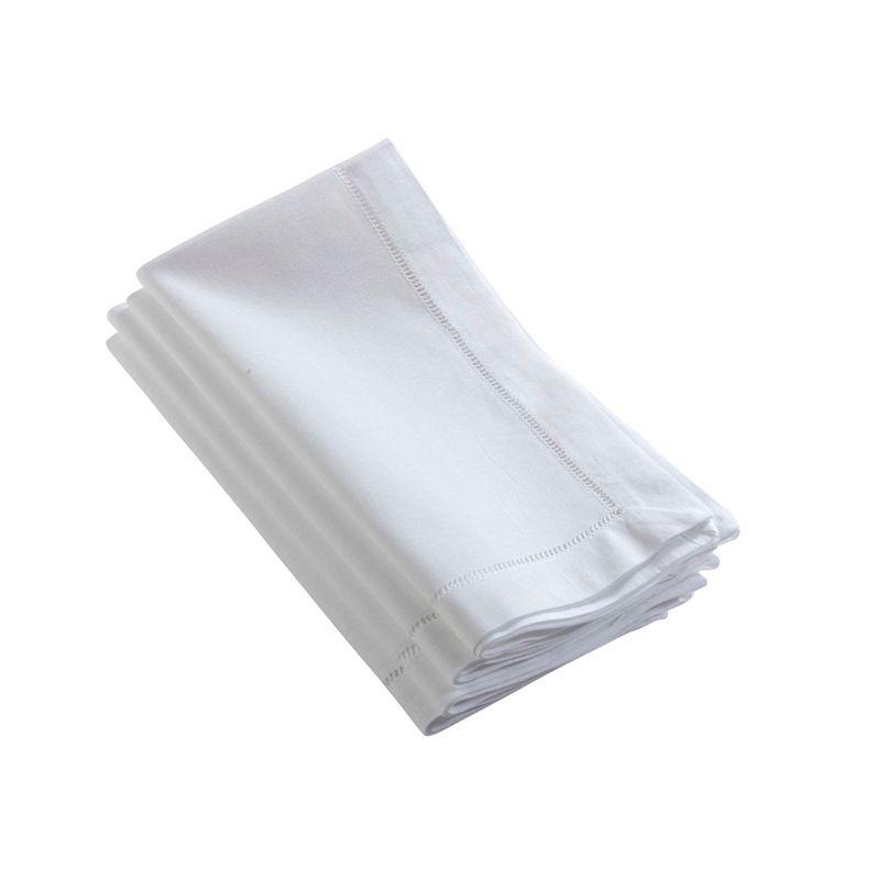 White Hemstitched Cotton Linen Blend Dinner Napkins, Set of 4