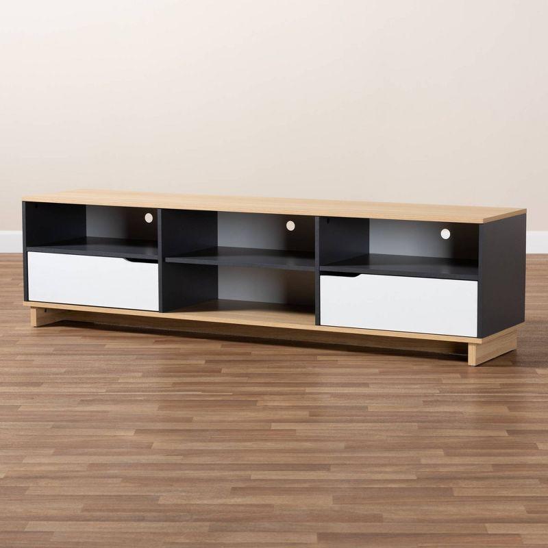 Reed 2 Drawer Wood TV Stand for TVs up to 75" White/Oak - Baxton Studio: Modern Entertainment Center with Storage