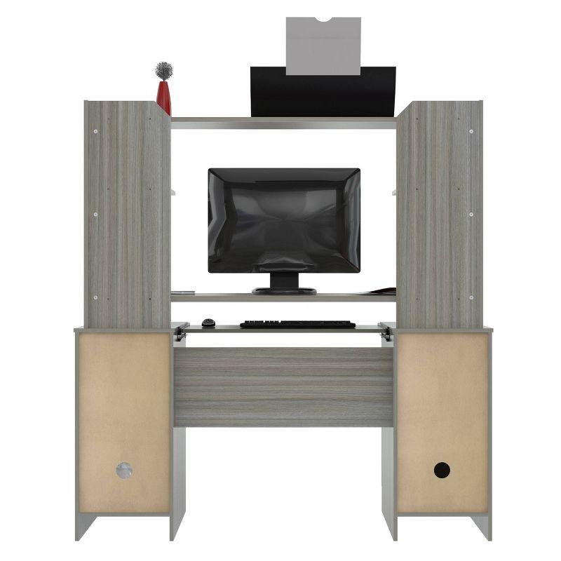 Computer Workcentre With Hutch Smoke Oak - Inval: Modern Laminate Writing Desk, MDF Frame, Open Shelf Storage