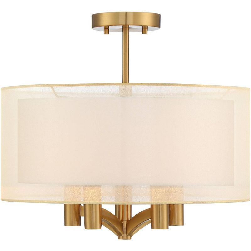 Warm Brass and White Drum Shade Semi Flush Mount Ceiling Light