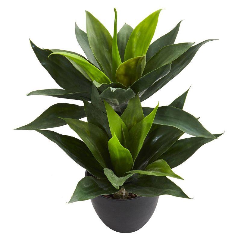 Nearly Natural 21" x 16" Artificial Agave Plant in Decorative Pot Black: Indoor Faux Foliage, Stoneware Planter