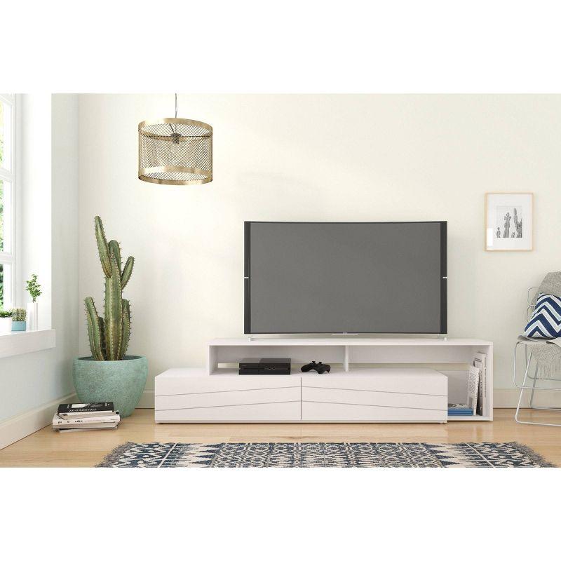 Modern 72-inch White Melamine TV Stand with Storage