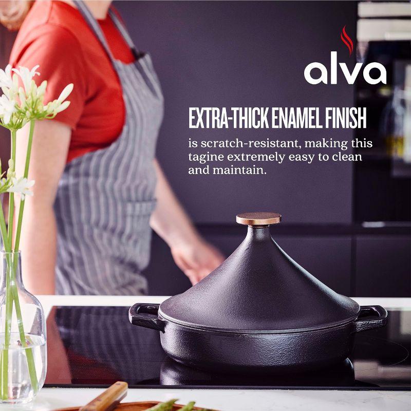 Alva Nori Enameled Cast Iron Tagine Pot, Scratch Resistant, Non Toxic, Includes Cone Lid & Bronze Knob - 102.4 Oz, 11"