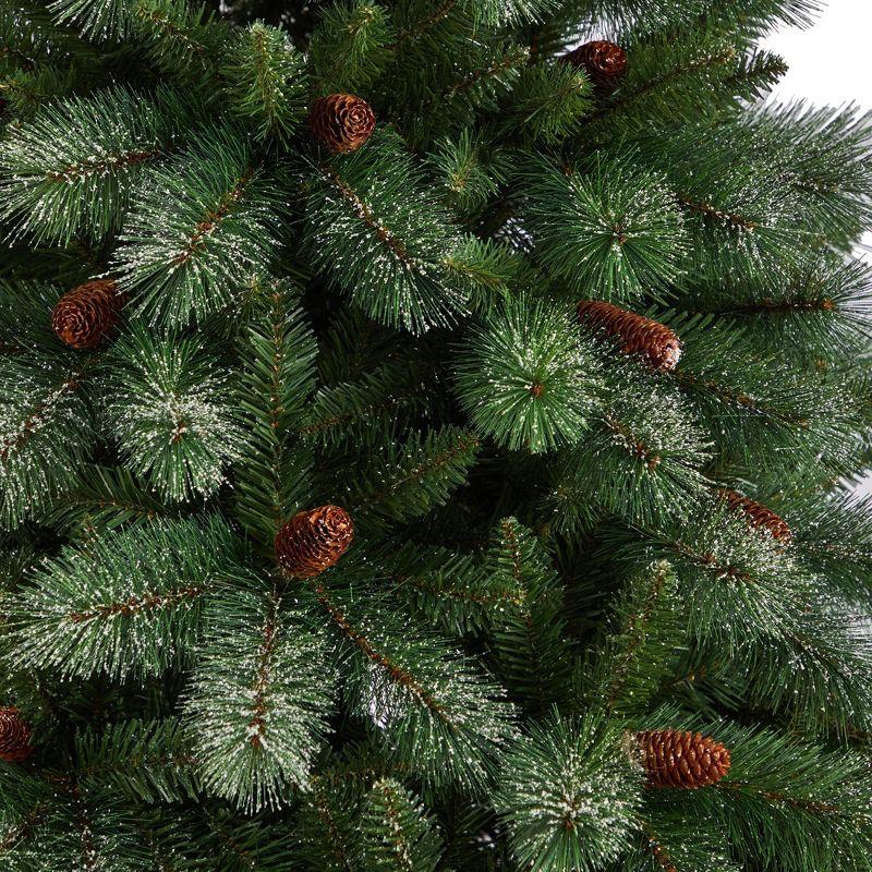 Nearly Natural 8-ft Snowed French Alps Mountain Pine Christmas Tree with 1159 Bendable Branches and Pine Cones