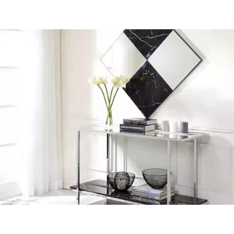 Angwin Mirrored Console Table with Faux Marble Shelf and Chrome Frame