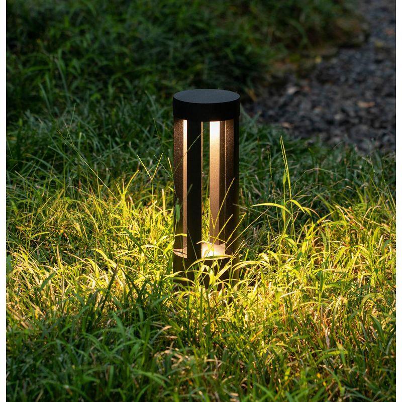 Gardenised Gardenised 15.75-inch Round Led Bollard Path Lights – Durable Decorative Aluminum Wired Landscape Lighting For Walkways, Gardens, Pools, Porches, Driveways, And Surrounding Areas, Black