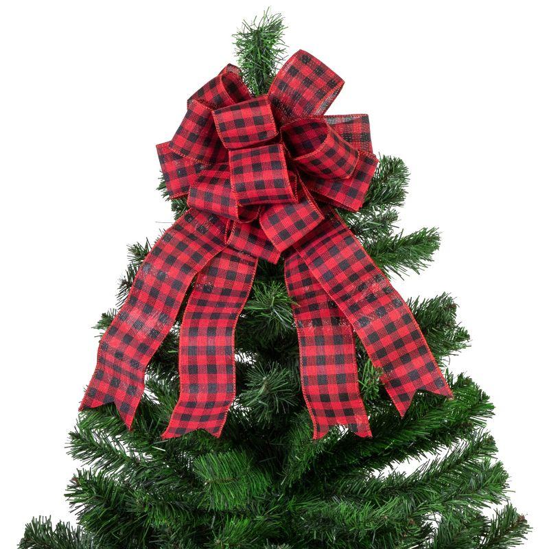 Northlight 19" Buffalo Plaid Print 14 Loop Christmas Bow Tree Topper