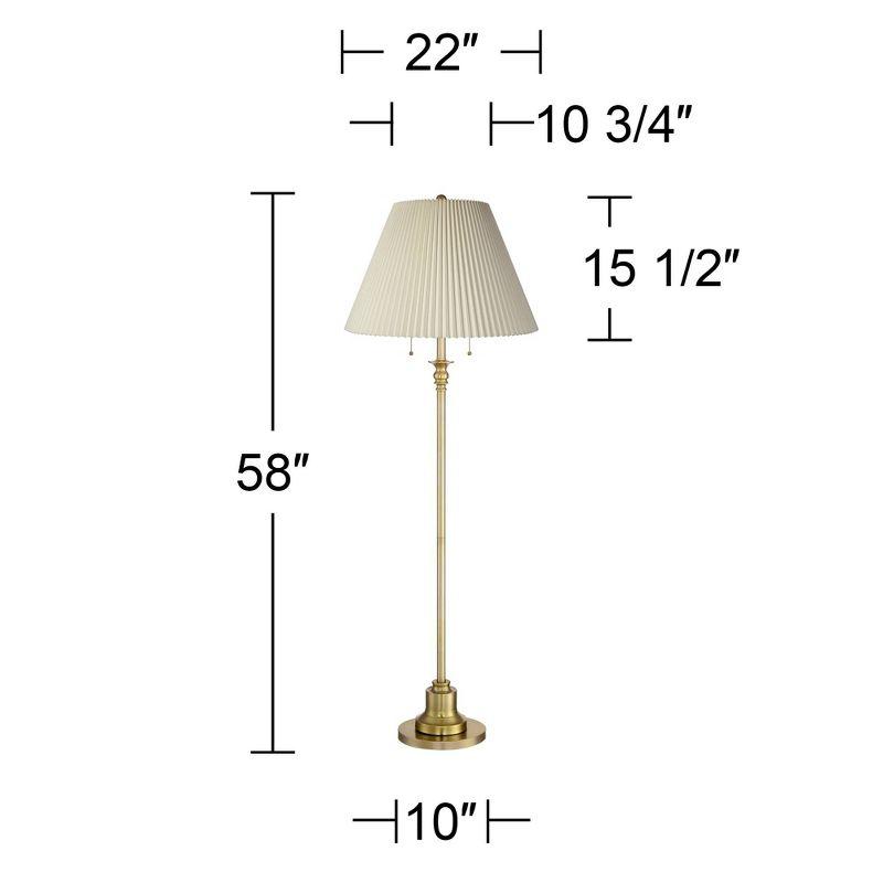 58" Antique Brass Floor Lamp with Beige Pleated Shade