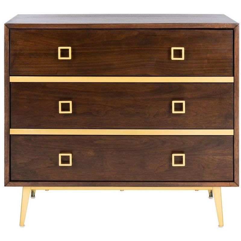 Katia 3 Drawer Chest - Walnut/Gold - Safavieh.