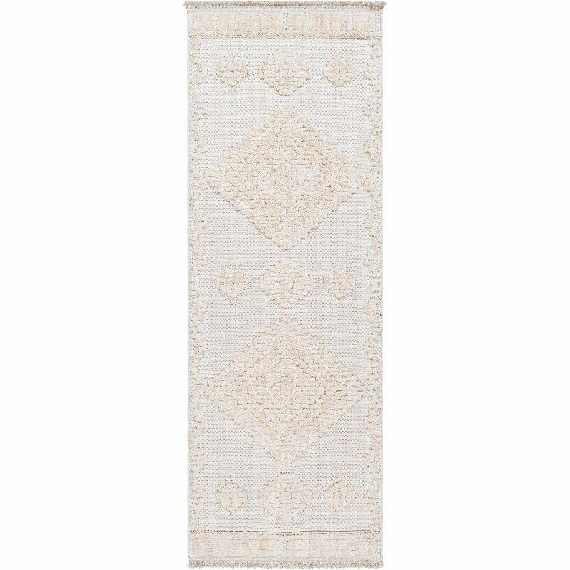 Rosales Cream Geometric High-Low Shag Runner Rug