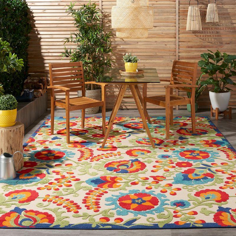 Nourison Aloha Floral Textured Flatweave High-Low Indoor Outdoor Area Rug Multicolor 7'10" x 10'6"