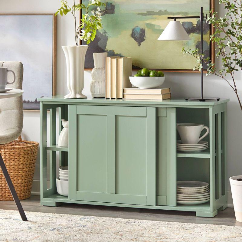 Buylateral Pacific Modular Design Stackable Cabinet with Sliding Doors Mint Green: Coastal Style, Laminated Wood Composite, 2 Shelves