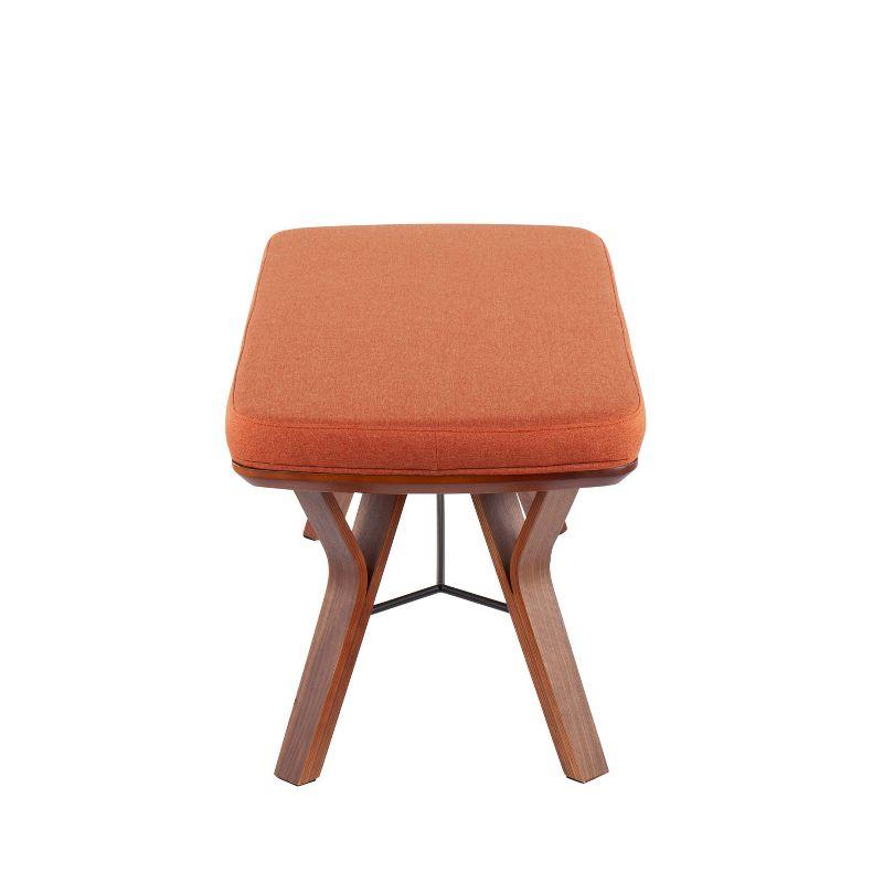 42" Folia Bench Polyester/Wood Walnut/Orange - LumiSource: Plush Seating, Tapered Legs