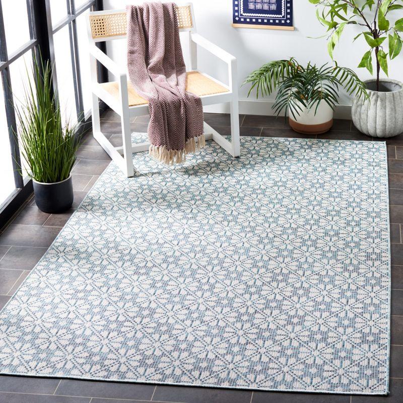 Coastal Charm Blue/Beige Hand-Knotted Square Synthetic Rug