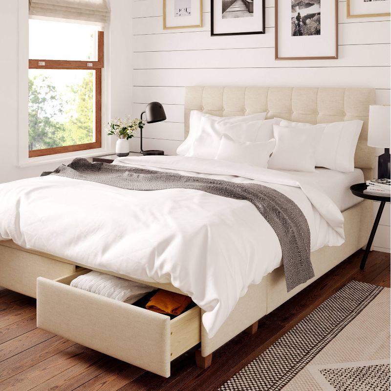 Edmond Queen-Size Cream Tufted Upholstered Platform Bed with Storage