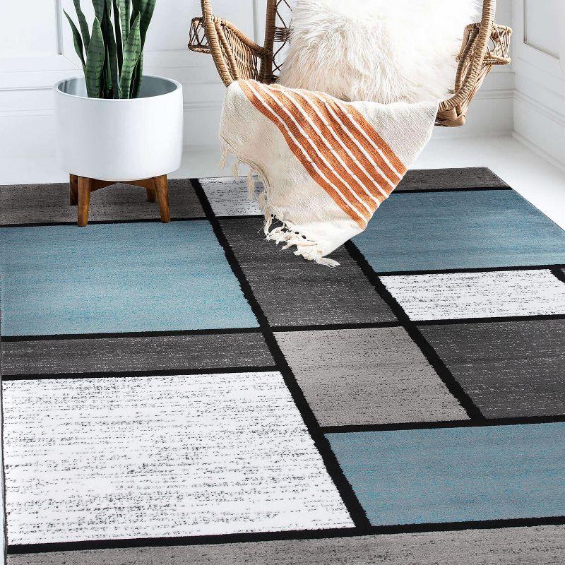 Modern Geometric Blue and Gray Easy-Care Synthetic Area Rug, 5' x 7'