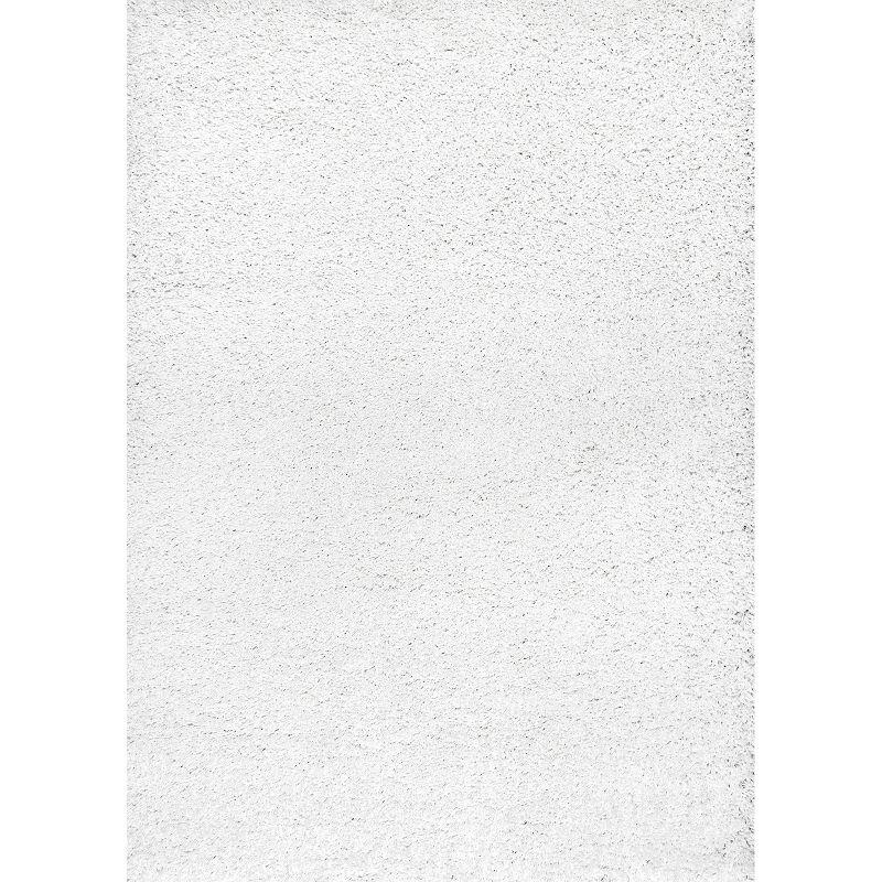 Plush White Square Synthetic Shag Area Rug, 52" x 24"