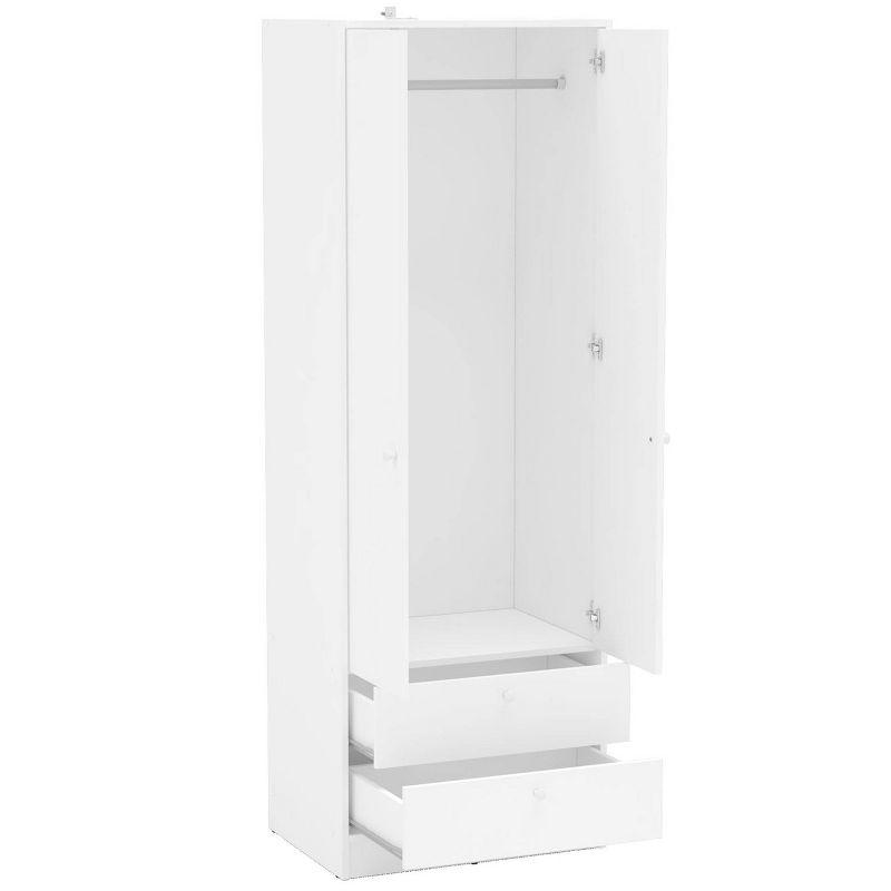 Denmark 2 Door and 2 Drawer Wardrobe White - Polifurniture: Modern Clothing Armoire with Fixed Hanging Rod