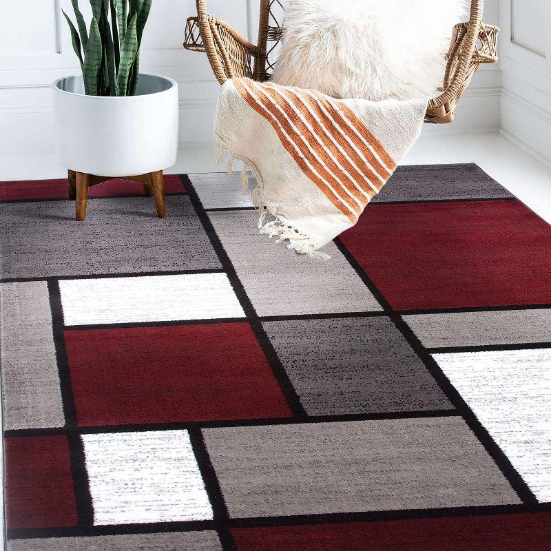 World Rug Gallery Contemporary Modern Boxed Color Block Red 7'10"x10'2" Area Rug