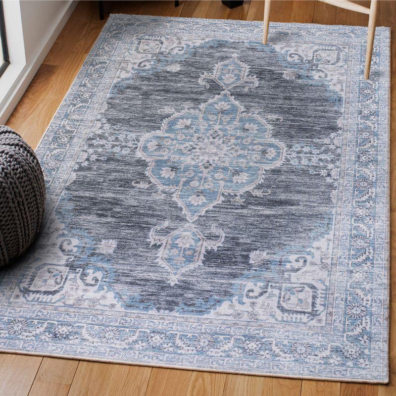 Wincer Chenille Cottage Medallion Machine-Washable Gray/Blue/White 3 ft. x 5 ft. Area Rug - JONATHAN Y