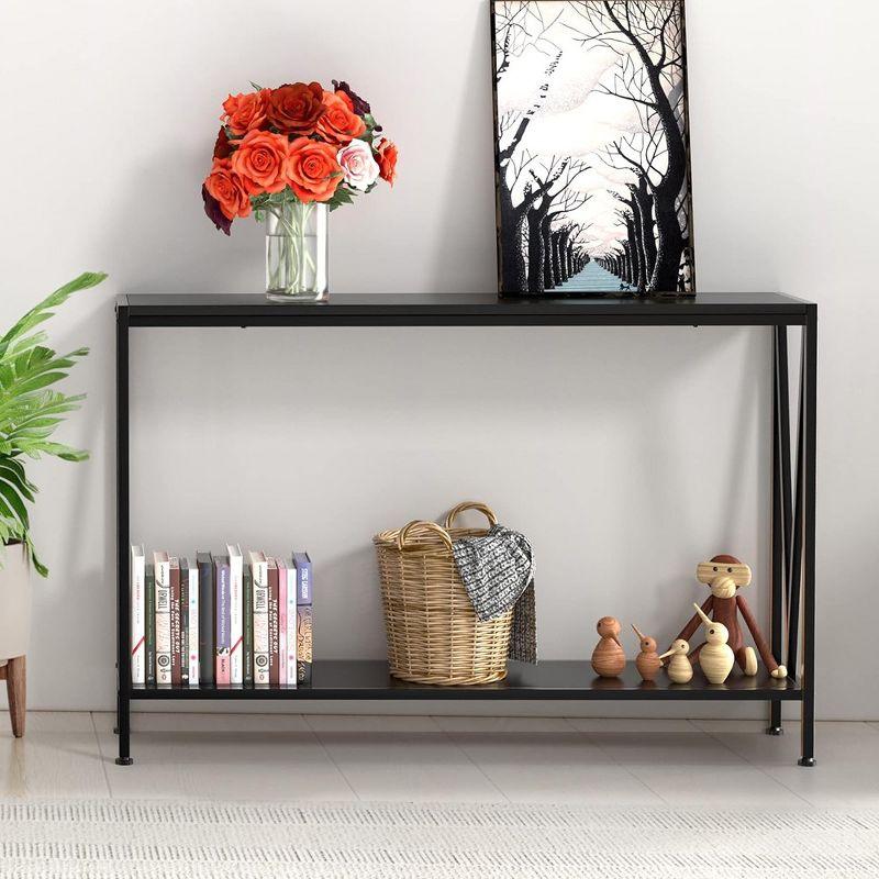 Whizmax 2-Tier Narrow Console Sofa Side Table for Entryway Hallway Living Room, Black
