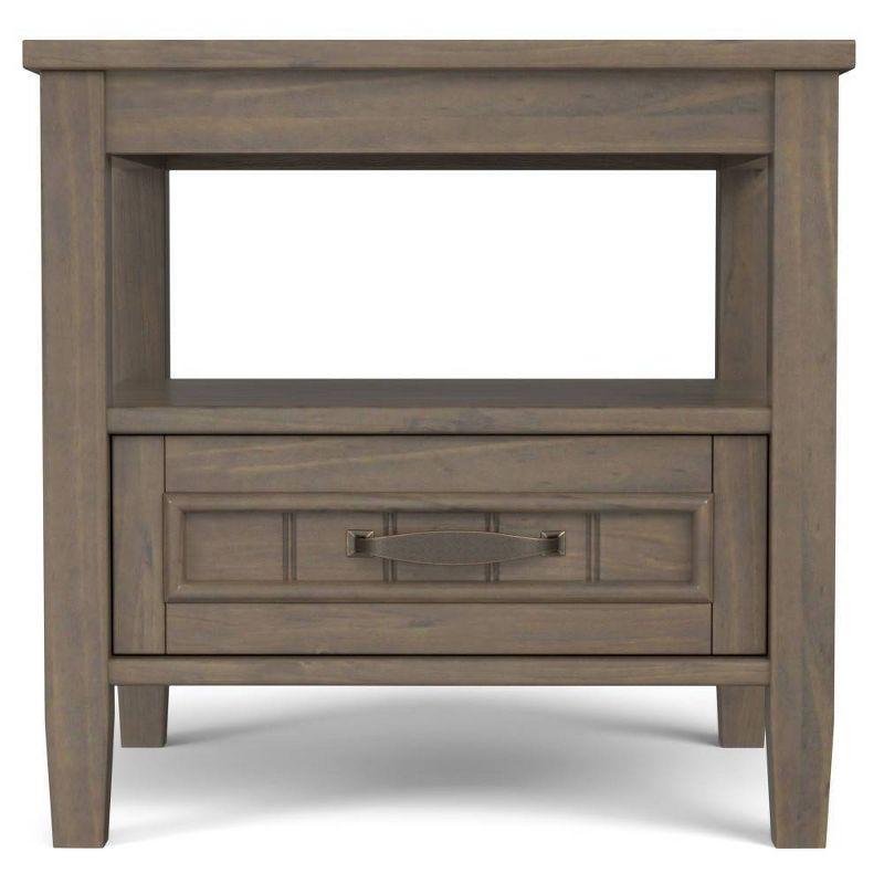 WyndenHall Rowan End Table with Bottom Drawer Smoky Brown: Transitional Style, Square Side Table with Fixed Shelf