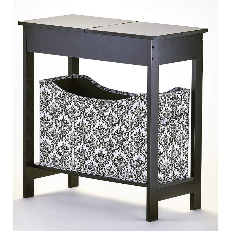 The Lakeside Collection Side Table with Fashion Print Storage Bin - Wood with Fabric Basket