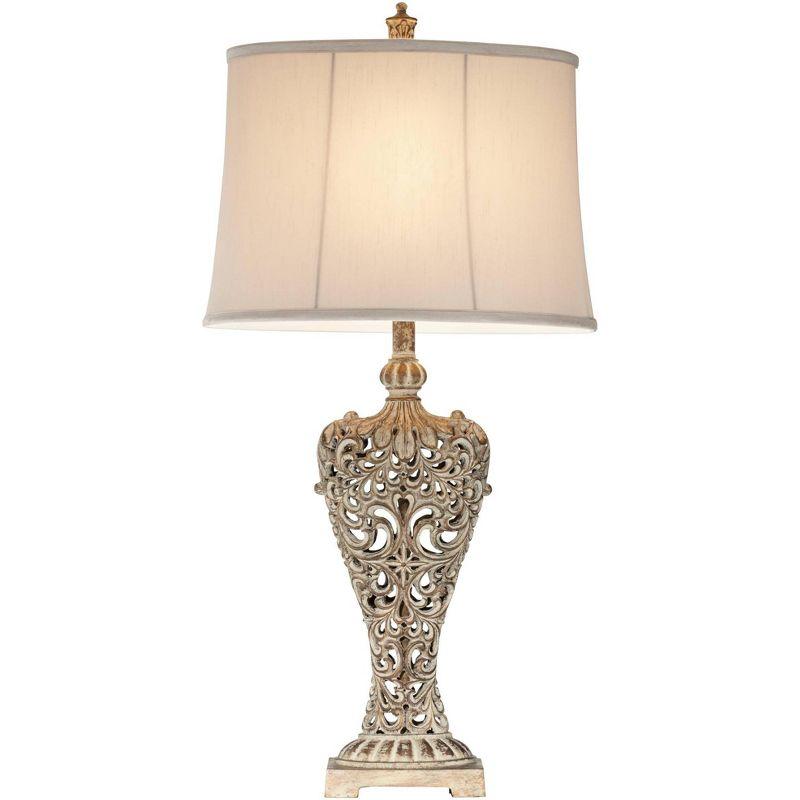Barnes and Ivy Elle Traditional Table Lamp 33" Tall Antique Gold Florentine Off White Oval Shade for Bedroom Living Room Bedside Nightstand Office