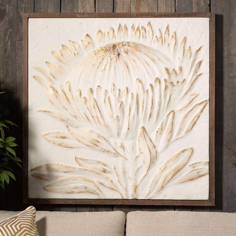 Sullivans Gold-Brushed Raised Protea Art 38.5"H White