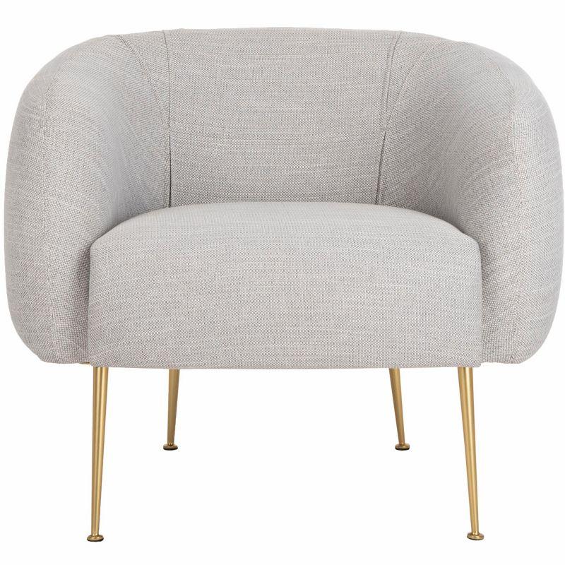 Alena Transitional Barrel Accent Chair in Light Grey with Gold Legs