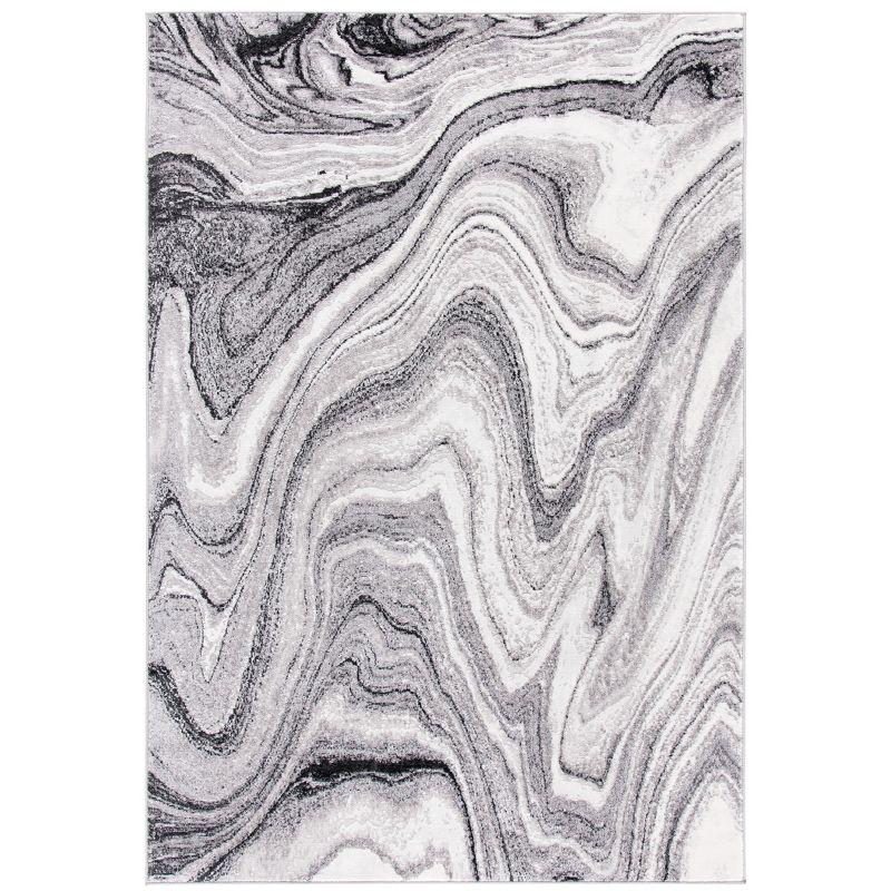 Light Grey and Ivory Abstract Marble Area Rug