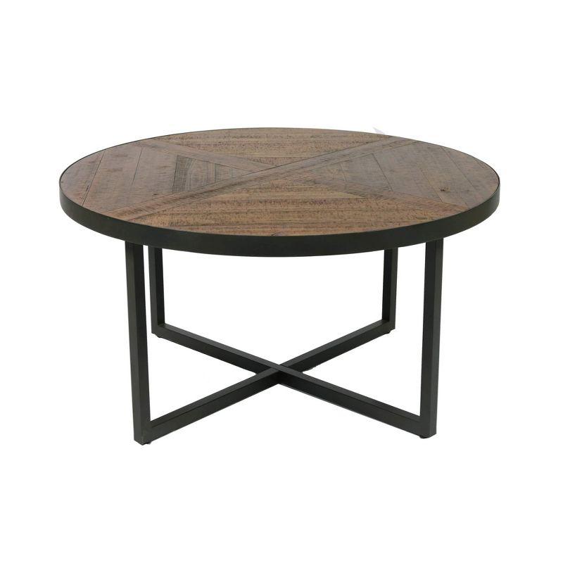 Foley 36" Round Rustic Wood and Black Metal Coffee Table