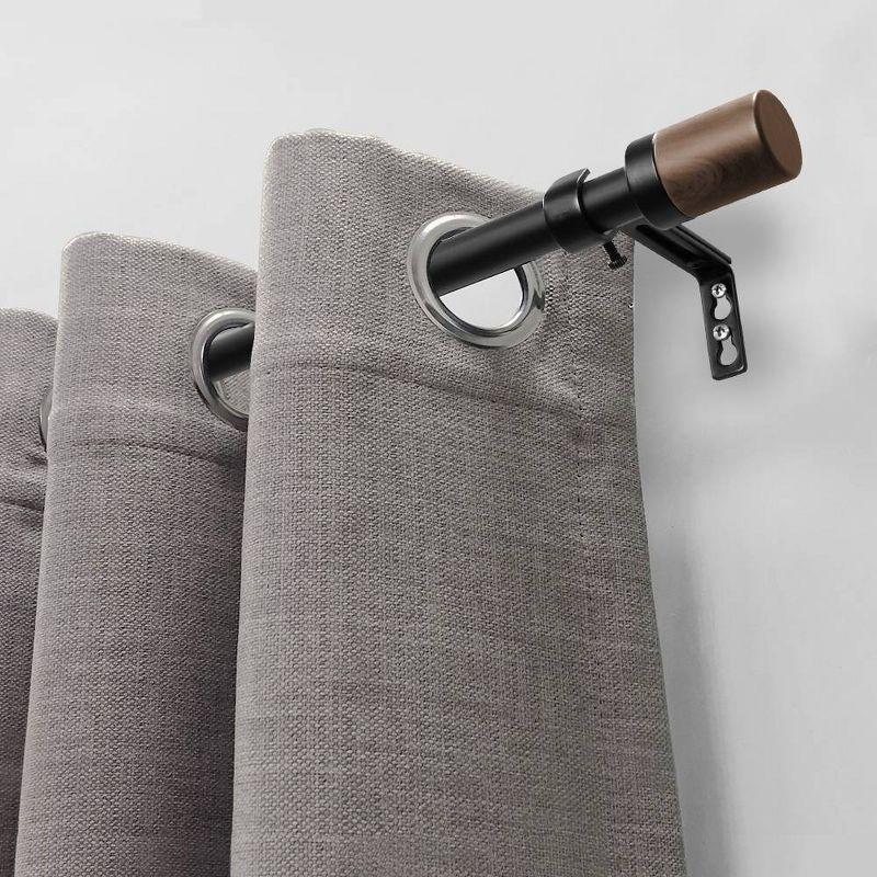 36"-66" Decorative Drapery Curtain Rod with Maple Wood Cylinder Finials Matte Black - Lumi Home Furnishings: Adjustable Drapery Hardware